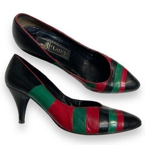 Vintage Lanvin Paris pump heels shoes women’s black green red size 40 striped